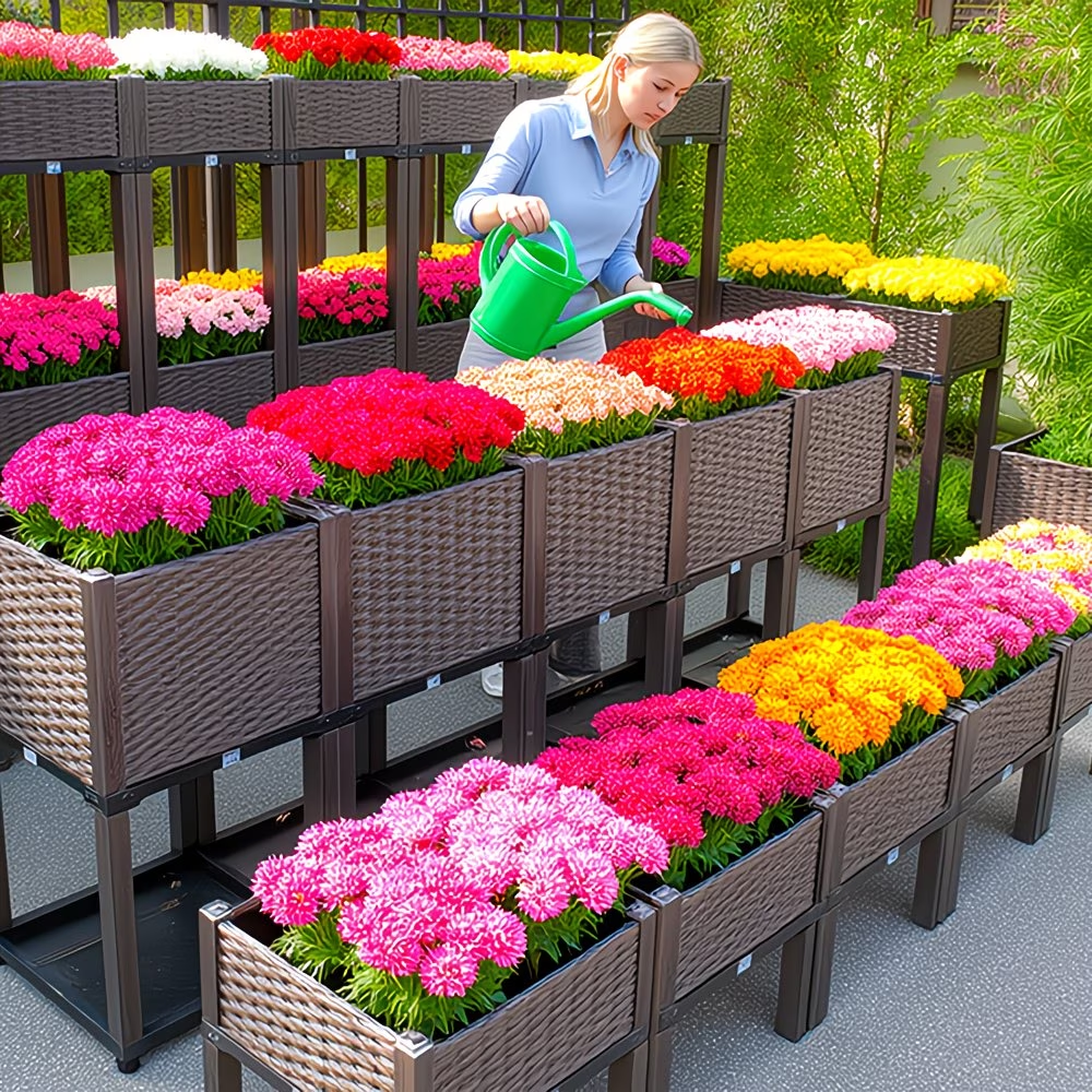 woven planter with legs Woven Style Raised Garden Planter with Drainage and Legs