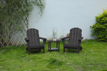 Folding Adirondack Chair with Side Table, 3-Piece Adirondack Chair Set with Wood Texture, Gray(includes 2 Chairs and 1 Table)