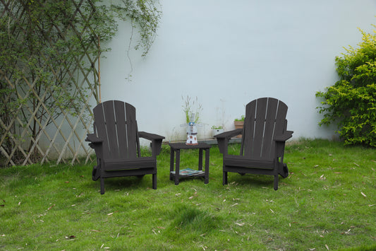 Folding Adirondack Chair with Side Table, 3-Piece Adirondack Chair Set with Wood Texture, Gray(includes 2 Chairs and 1 Table)