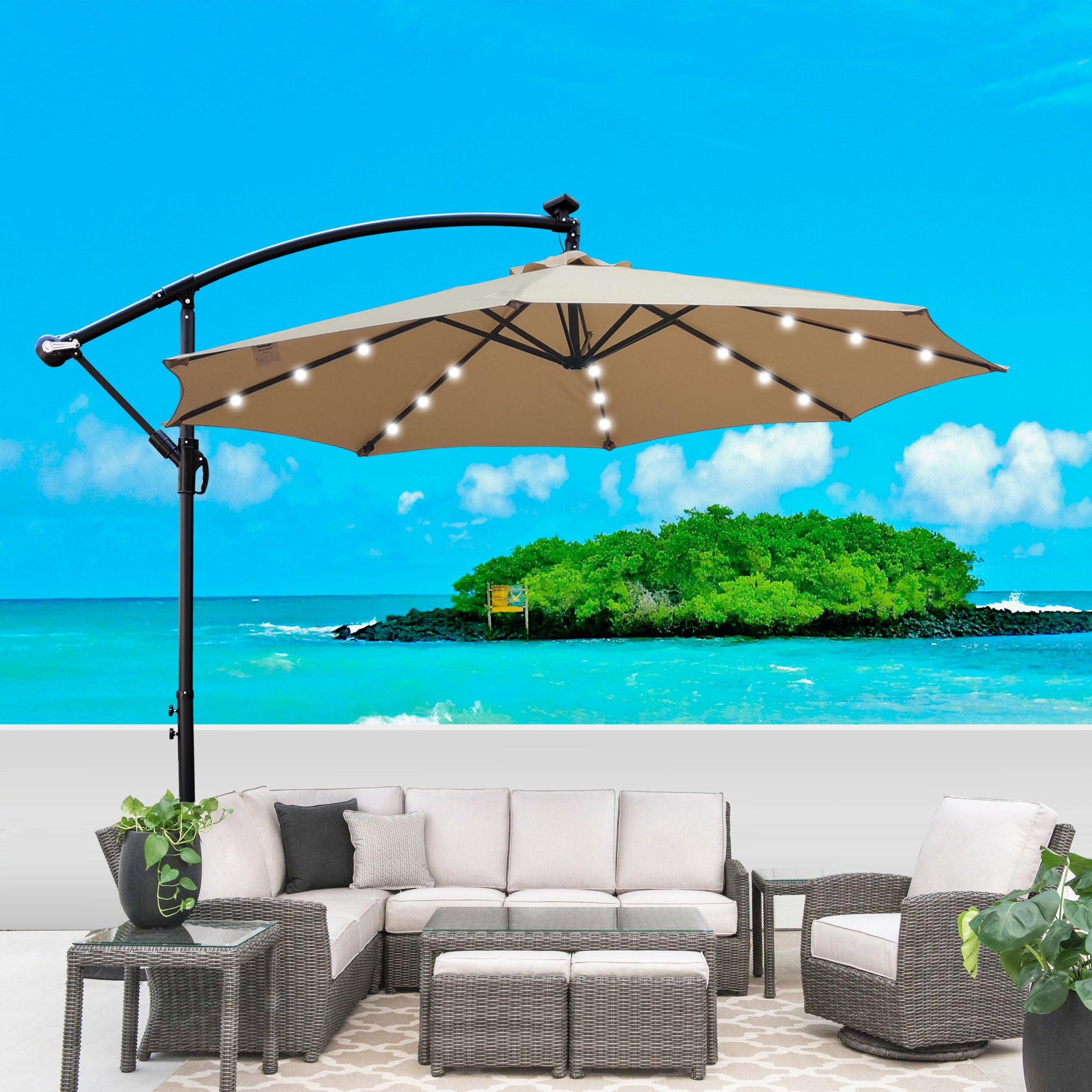 10 ft Outdoor Patio Umbrella Solar Powered LED Lighted Sun Shade Market Waterproof 8 Ribs Umbrella With Crank And Cross Base For Garden Deck Backyard 10 ft Outdoor Patio Umbrella Solar Powered LED Lighted Sun Shade Market Waterproof 8 Ribs Umbrella With Crank And Cross Base For Garden Deck Backyard