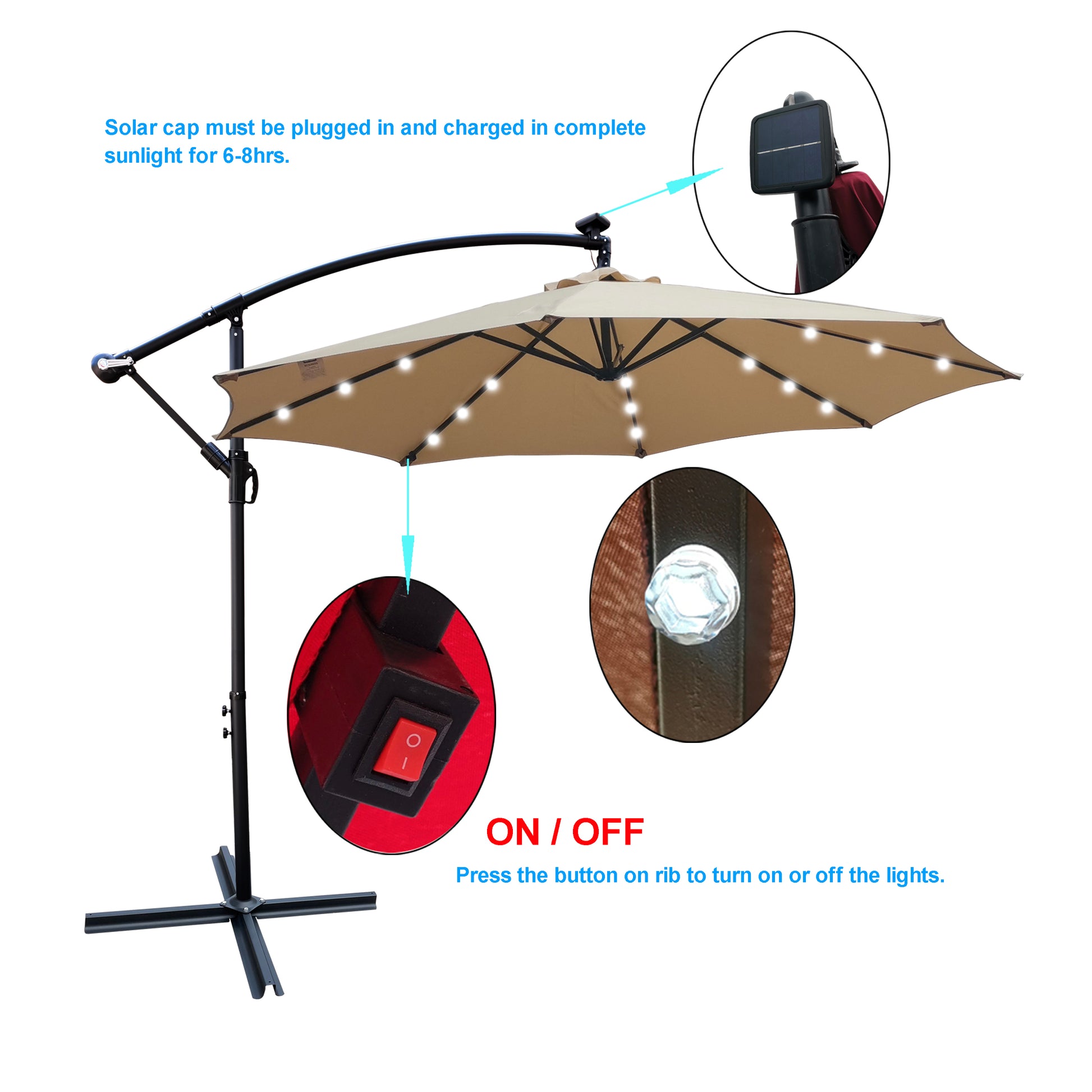 10 ft Outdoor Patio Umbrella Solar Powered LED Lighted Sun Shade Market Waterproof 8 Ribs Umbrella With Crank And Cross Base For Garden Deck Backyard 10 ft Outdoor Patio Umbrella Solar Powered LED Lighted Sun Shade Market Waterproof 8 Ribs Umbrella With Crank And Cross Base For Garden Deck Backyard