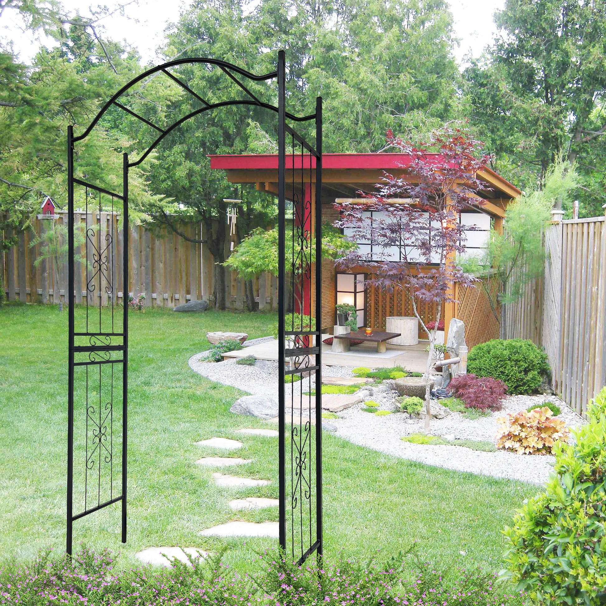 metal arch trellis for climbing plants Elegant Black Metal Garden Arch - 7.5ft Tall