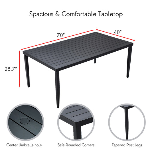 Aluminum Outdoor Patio Dining Table with Built-In Umbrella Hole, Seats 6 (TABLE ONLY)