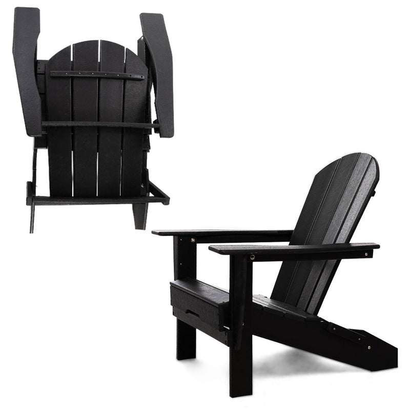 Open-Box Heritage Folding Adirondack Chair by ResinTEAK - Black