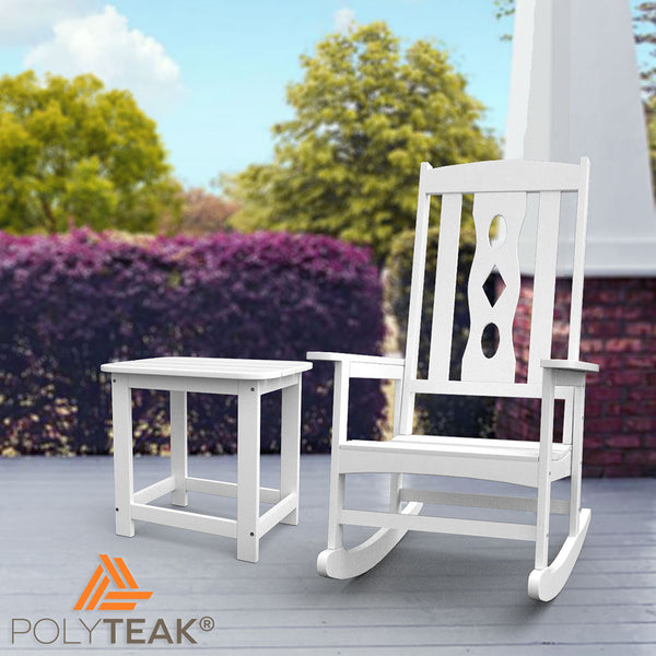 Open-Box Carved Outdoor Rocking Chair - White